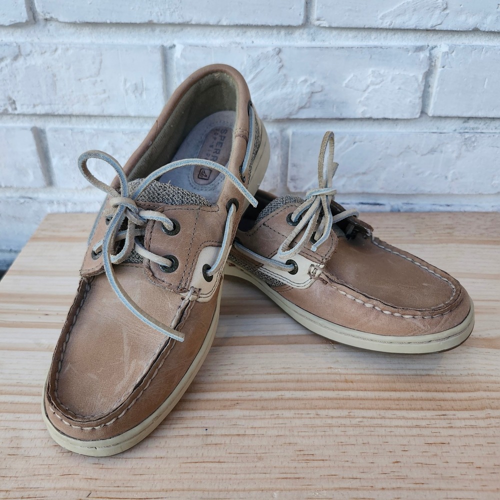 Sperry Top-Sider Women's 2-Eye Bluefish Boat Shoe Linen/Oat Size 6M Yacht Preppy